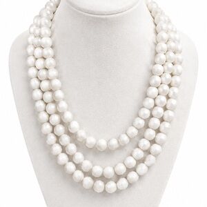 Hong Kong White Triple-Strand Faceted Necklace “VTG”